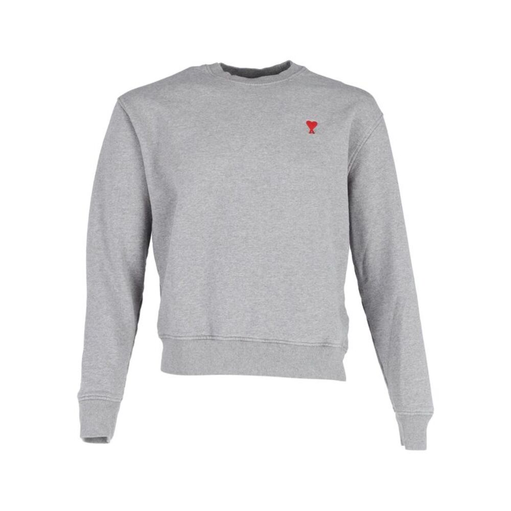 Ami Paris Logo Embroidered Crewneck Sweatshirt In Heather Grey Cotton